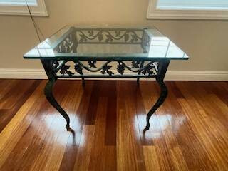 End Table - Wrought Iron - Ivy Pattern - Verdigris - Glass Top - $40 (Jersey City Heights)
