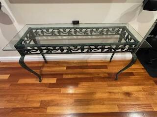 Console Table - Wrought Iron - Ivy Pattern - Glass Top - $40 (Jersey City Heights)
